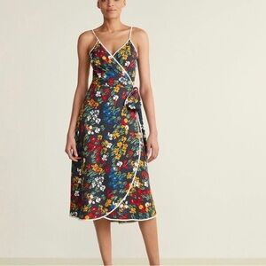 TORY BURCH Blue Floral Grotto Wrap Dress US 2